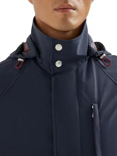 Brunello Cucinelli Men's Bonded Nylon Unlined Parka with Detachable Hood - Navy Blue | Thumbnail 4 Brunello Cucinelli Men's Bonded Nylon Unlined Parka with Detachable Hood - Navy Blue | Thumbnail 4