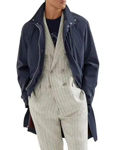 Brunello Cucinelli Men's Bonded Nylon Unlined Parka with Detachable Hood - Navy Blue | Thumbnail 5 Brunello Cucinelli Men's Bonded Nylon Unlined Parka with Detachable Hood - Navy Blue | Thumbnail 5
