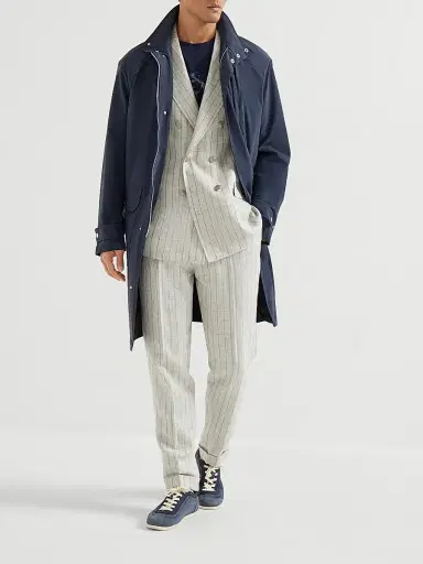 Brunello Cucinelli Men's Bonded Nylon Unlined Parka with Detachable Hood - Navy Blue | Thumbnail 6 Brunello Cucinelli Men's Bonded Nylon Unlined Parka with Detachable Hood - Navy Blue | Thumbnail 6