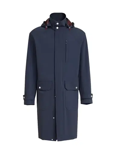 Brunello Cucinelli Men's Bonded Nylon Unlined Parka with Detachable Hood - Navy Blue | Thumbnail 1 Brunello Cucinelli Men's Bonded Nylon Unlined Parka with Detachable Hood - Navy Blue | Thumbnail 1