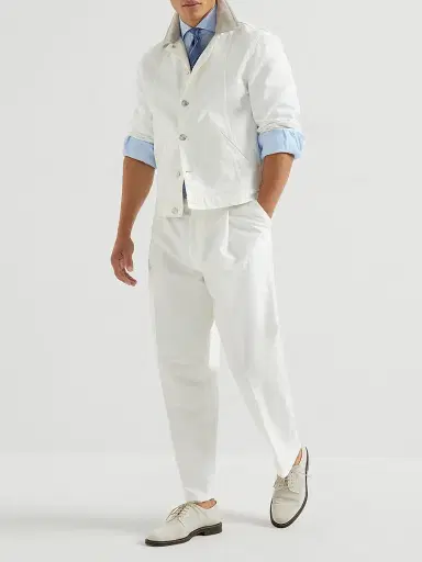 Brunello Cucinelli Men's Linen Easy Fit Shirt with Spread Collar | Thumbnail 6 Brunello Cucinelli Men's Linen Easy Fit Shirt with Spread Collar | Thumbnail 6