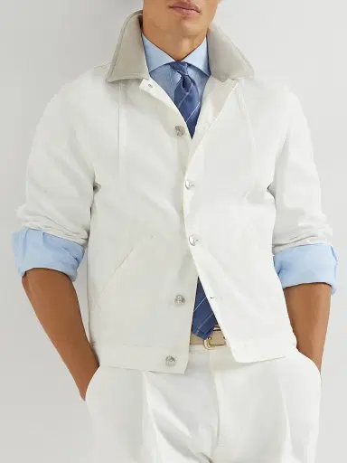 Brunello Cucinelli Men's Garment Dyed Outerwear Jacket in Comfort Cotton Lightweight Denim | Thumbnail 5 Brunello Cucinelli Men's Garment Dyed Outerwear Jacket in Comfort Cotton Lightweight Denim | Thumbnail 5