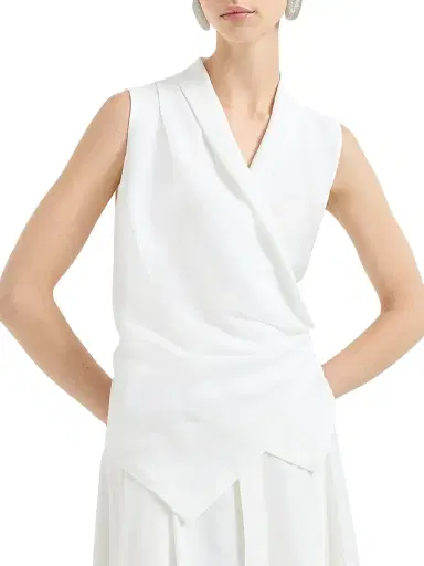 Brunello Cucinelli Women's Viscose and Linen Fluid Twill Vest with Monili - White - Size XL | Thumbnail 2 Brunello Cucinelli Women's Viscose and Linen Fluid Twill Vest with Monili - White - Size XL | Thumbnail 2