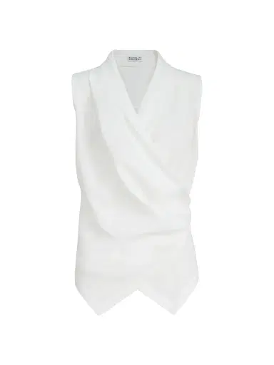 Brunello Cucinelli Women's Viscose and Linen Fluid Twill Vest with Monili - White - Size XL | Thumbnail 1 Brunello Cucinelli Women's Viscose and Linen Fluid Twill Vest with Monili - White - Size XL | Thumbnail 1