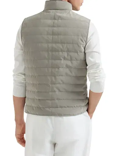 Brunello Cucinelli Men's Bonded Nylon Down Vest - Khaki | Thumbnail 3 Brunello Cucinelli Men's Bonded Nylon Down Vest - Khaki | Thumbnail 3