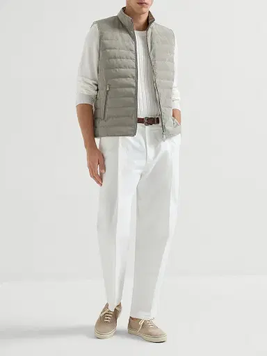 Brunello Cucinelli Men's Bonded Nylon Down Vest - Khaki | Thumbnail 6 Brunello Cucinelli Men's Bonded Nylon Down Vest - Khaki | Thumbnail 6
