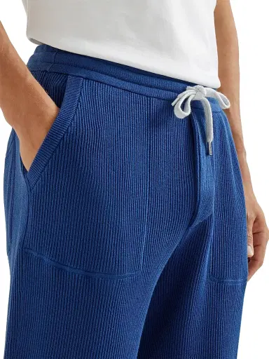 Brunello Cucinelli Men's Cotton English Rib Knit Trousers with Zipper Cuffs - Avio Blue | Thumbnail 4 Brunello Cucinelli Men's Cotton English Rib Knit Trousers with Zipper Cuffs - Avio Blue | Thumbnail 4