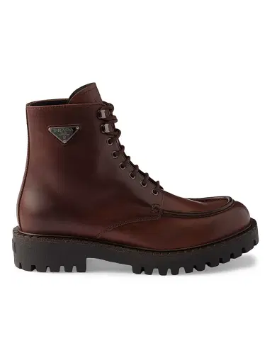 Prada Men's Laced Leather Booties - Brown | Thumbnail 1 Prada Men's Laced Leather Booties - Brown | Thumbnail 1