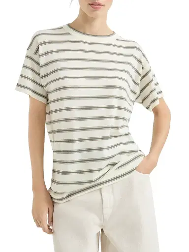 Brunello Cucinelli Women's Virgin Wool & Cashmere Lightweight Sparkling Stripe Knit T-Shirt - Panama | Thumbnail 2 Brunello Cucinelli Women's Virgin Wool & Cashmere Lightweight Sparkling Stripe Knit T-Shirt - Panama | Thumbnail 2