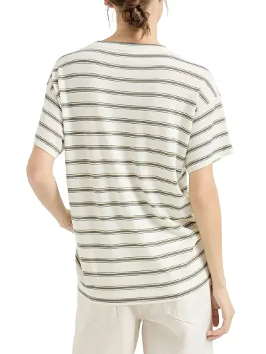 Brunello Cucinelli Women's Virgin Wool & Cashmere Lightweight Sparkling Stripe Knit T-Shirt - Panama | Thumbnail 3 Brunello Cucinelli Women's Virgin Wool & Cashmere Lightweight Sparkling Stripe Knit T-Shirt - Panama | Thumbnail 3