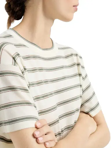 Brunello Cucinelli Women's Virgin Wool & Cashmere Lightweight Sparkling Stripe Knit T-Shirt - Panama | Thumbnail 4 Brunello Cucinelli Women's Virgin Wool & Cashmere Lightweight Sparkling Stripe Knit T-Shirt - Panama | Thumbnail 4