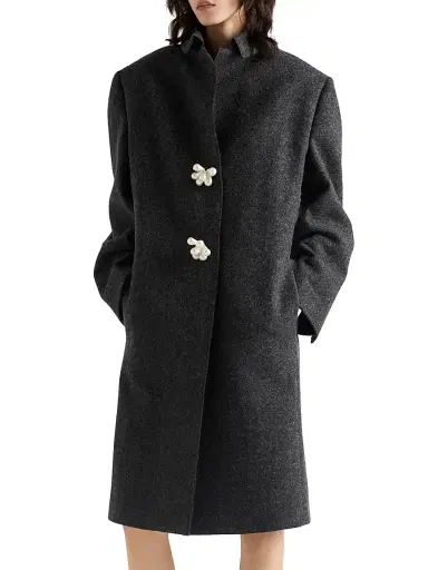 Prada Women's Shetland Wool Coat with Jewel Buttons - Grey | Thumbnail 2 Prada Women's Shetland Wool Coat with Jewel Buttons - Grey | Thumbnail 2