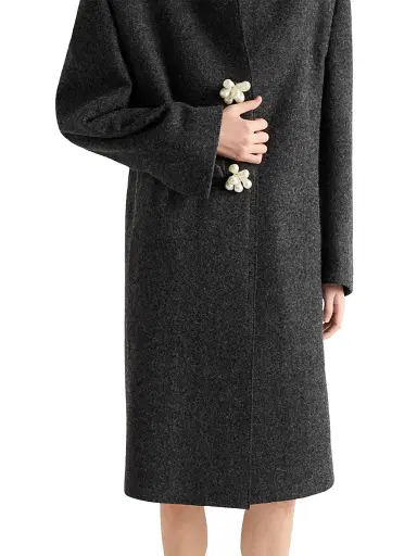 Prada Women's Shetland Wool Coat with Jewel Buttons - Grey | Thumbnail 4 Prada Women's Shetland Wool Coat with Jewel Buttons - Grey | Thumbnail 4