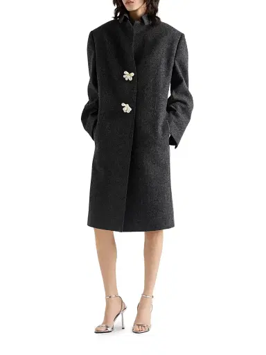 Prada Women's Shetland Wool Coat with Jewel Buttons - Grey | Thumbnail 7 Prada Women's Shetland Wool Coat with Jewel Buttons - Grey | Thumbnail 7