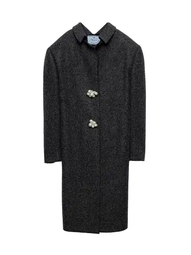 Prada Women's Shetland Wool Coat with Jewel Buttons - Grey | Thumbnail 1 Prada Women's Shetland Wool Coat with Jewel Buttons - Grey | Thumbnail 1