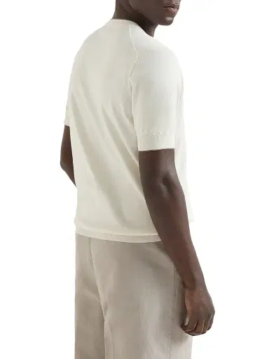 Brunello Cucinelli Men's Cotton Lightweight Knit T-Shirt with Contrast Details - | Thumbnail 3 Brunello Cucinelli Men's Cotton Lightweight Knit T-Shirt with Contrast Details - | Thumbnail 3