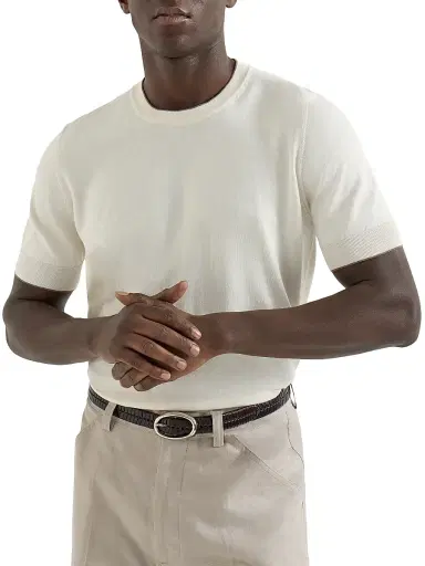 Brunello Cucinelli Men's Cotton Lightweight Knit T-Shirt with Contrast Details - | Thumbnail 4 Brunello Cucinelli Men's Cotton Lightweight Knit T-Shirt with Contrast Details - | Thumbnail 4