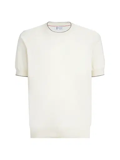 Brunello Cucinelli Men's Cotton Lightweight Knit T-Shirt with Contrast Details - | Thumbnail 1 Brunello Cucinelli Men's Cotton Lightweight Knit T-Shirt with Contrast Details - | Thumbnail 1