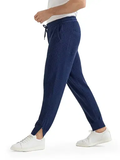 Brunello Cucinelli Men's Cotton English Rib Knit Trousers with Zipper Cuffs - Blue | Thumbnail 4 Brunello Cucinelli Men's Cotton English Rib Knit Trousers with Zipper Cuffs - Blue | Thumbnail 4