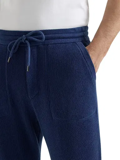 Brunello Cucinelli Men's Cotton English Rib Knit Trousers with Zipper Cuffs - Blue | Thumbnail 5 Brunello Cucinelli Men's Cotton English Rib Knit Trousers with Zipper Cuffs - Blue | Thumbnail 5