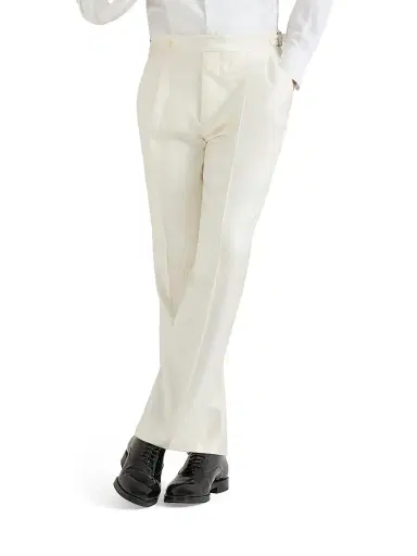 Brunello Cucinelli Men's Silk Diagonal Tuxedo Trousers with Pleat and Waist Tabs | Thumbnail 3 Brunello Cucinelli Men's Silk Diagonal Tuxedo Trousers with Pleat and Waist Tabs | Thumbnail 3