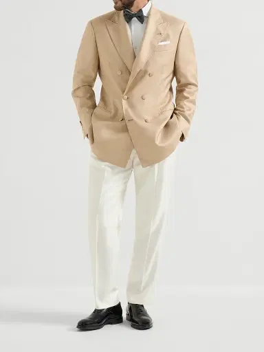 Brunello Cucinelli Men's Silk Diagonal Tuxedo Trousers with Pleat and Waist Tabs | Thumbnail 6 Brunello Cucinelli Men's Silk Diagonal Tuxedo Trousers with Pleat and Waist Tabs | Thumbnail 6