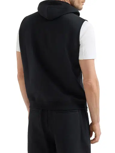 Brunello Cucinelli Men's Techno Cotton French Terry Sleeveless Sweatshirt with Zipper and Hood - Black | Thumbnail 3 Brunello Cucinelli Men's Techno Cotton French Terry Sleeveless Sweatshirt with Zipper and Hood - Black | Thumbnail 3