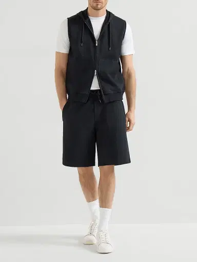Brunello Cucinelli Men's Techno Cotton French Terry Sleeveless Sweatshirt with Zipper and Hood - Black | Thumbnail 6 Brunello Cucinelli Men's Techno Cotton French Terry Sleeveless Sweatshirt with Zipper and Hood - Black | Thumbnail 6