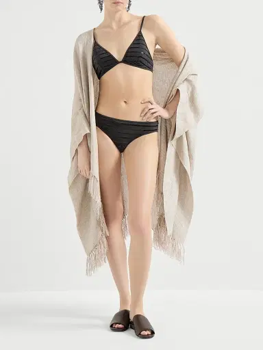 Brunello Cucinelli Women's Dazzling Stripes Bikini Top in Techno Jersey with Monili | Thumbnail 5 Brunello Cucinelli Women's Dazzling Stripes Bikini Top in Techno Jersey with Monili | Thumbnail 5