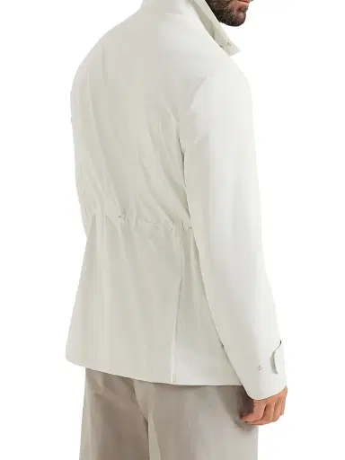 Brunello Cucinelli Men's Bonded Nylon Unlined Field Jacket - Off White | Thumbnail 3 Brunello Cucinelli Men's Bonded Nylon Unlined Field Jacket - Off White | Thumbnail 3
