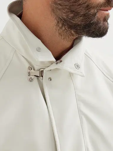 Brunello Cucinelli Men's Bonded Nylon Unlined Field Jacket - Off White | Thumbnail 4 Brunello Cucinelli Men's Bonded Nylon Unlined Field Jacket - Off White | Thumbnail 4