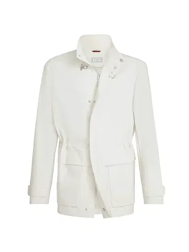 Brunello Cucinelli Men's Bonded Nylon Unlined Field Jacket - Off White | Thumbnail 1 Brunello Cucinelli Men's Bonded Nylon Unlined Field Jacket - Off White | Thumbnail 1