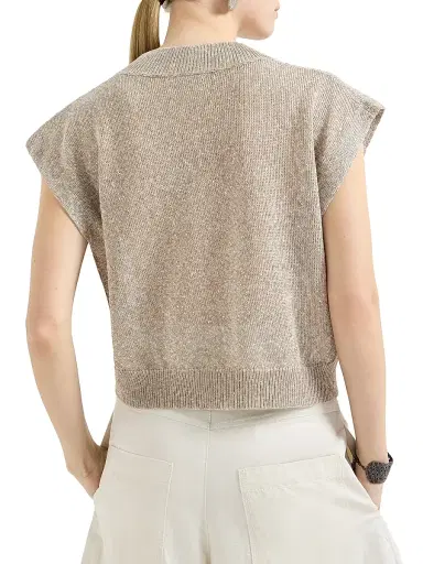 Brunello Cucinelli Women's Linen and Cotton Diamond Yarn Sweater - Light Brown | Thumbnail 3 Brunello Cucinelli Women's Linen and Cotton Diamond Yarn Sweater - Light Brown | Thumbnail 3