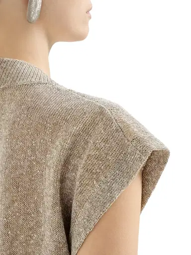Brunello Cucinelli Women's Linen and Cotton Diamond Yarn Sweater - Light Brown | Thumbnail 4 Brunello Cucinelli Women's Linen and Cotton Diamond Yarn Sweater - Light Brown | Thumbnail 4