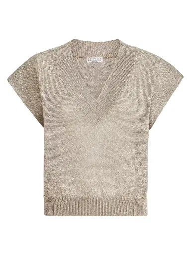 Brunello Cucinelli Women's Linen and Cotton Diamond Yarn Sweater - Light Brown | Thumbnail 1 Brunello Cucinelli Women's Linen and Cotton Diamond Yarn Sweater - Light Brown | Thumbnail 1