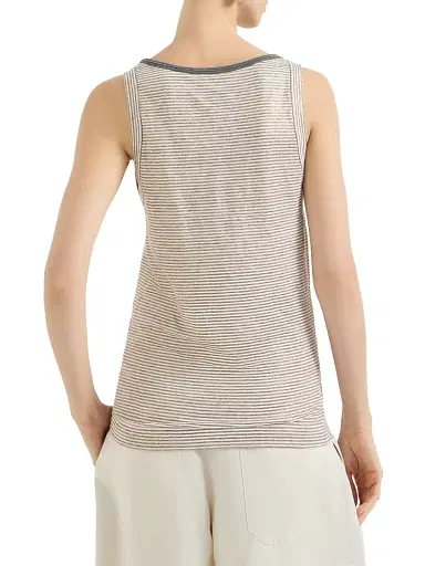 Brunello Cucinelli Women's Striped Linen Lamé Jersey Top with Shiny Trim | Thumbnail 3 Brunello Cucinelli Women's Striped Linen Lamé Jersey Top with Shiny Trim | Thumbnail 3