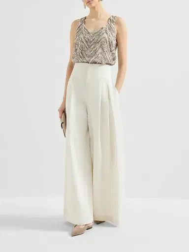 Brunello Cucinelli Women's Crispy Silk Top with Dazzling Chevron Embroidery - Beige | Thumbnail 6 Brunello Cucinelli Women's Crispy Silk Top with Dazzling Chevron Embroidery - Beige | Thumbnail 6
