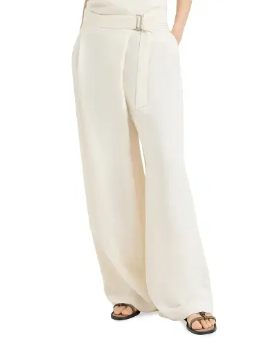 Brunello Cucinelli Women's Viscose and Linen Fluid Twill Sartorial Wrap Trousers - | Thumbnail 2 Brunello Cucinelli Women's Viscose and Linen Fluid Twill Sartorial Wrap Trousers - | Thumbnail 2