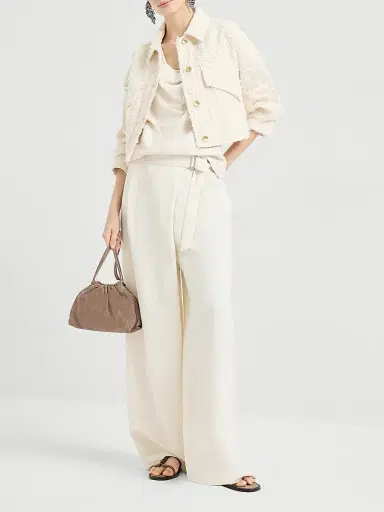 Brunello Cucinelli Women's Viscose and Linen Fluid Twill Sartorial Wrap Trousers - | Thumbnail 6 Brunello Cucinelli Women's Viscose and Linen Fluid Twill Sartorial Wrap Trousers - | Thumbnail 6