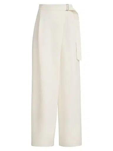 Brunello Cucinelli Women's Viscose and Linen Fluid Twill Sartorial Wrap Trousers - | Thumbnail 1 Brunello Cucinelli Women's Viscose and Linen Fluid Twill Sartorial Wrap Trousers - | Thumbnail 1