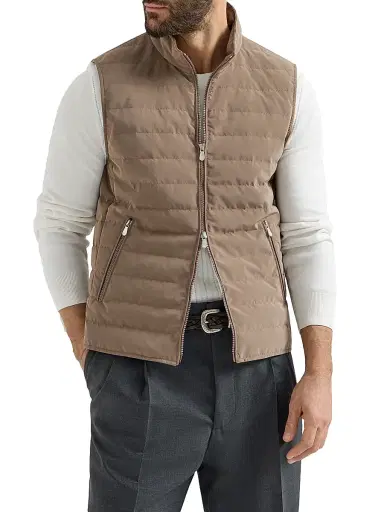 Brunello Cucinelli Men's Bonded Nylon Down Vest | Thumbnail 2 Brunello Cucinelli Men's Bonded Nylon Down Vest | Thumbnail 2