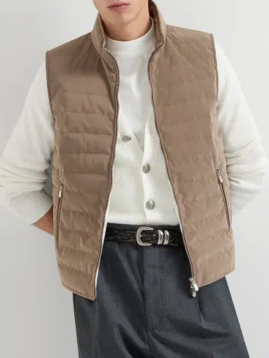 Brunello Cucinelli Men's Bonded Nylon Down Vest | Thumbnail 4 Brunello Cucinelli Men's Bonded Nylon Down Vest | Thumbnail 4