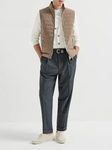 Brunello Cucinelli Men's Bonded Nylon Down Vest | Thumbnail 6 Brunello Cucinelli Men's Bonded Nylon Down Vest | Thumbnail 6