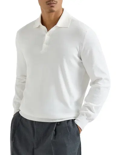 Brunello Cucinelli Men's Cotton Lightweight Knit Polo Shirt | Thumbnail 2 Brunello Cucinelli Men's Cotton Lightweight Knit Polo Shirt | Thumbnail 2