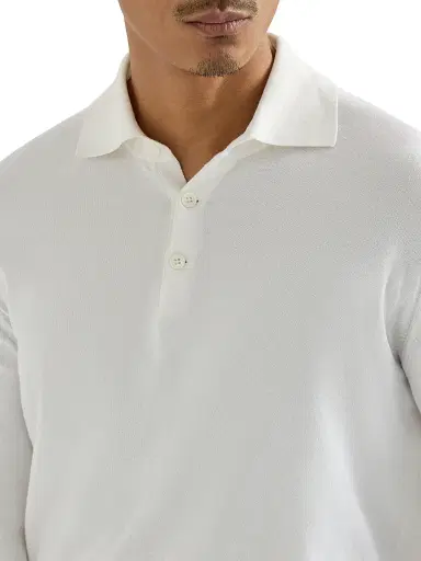 Brunello Cucinelli Men's Cotton Lightweight Knit Polo Shirt | Thumbnail 4 Brunello Cucinelli Men's Cotton Lightweight Knit Polo Shirt | Thumbnail 4