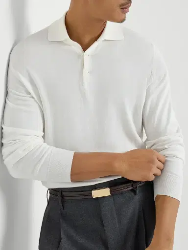 Brunello Cucinelli Men's Cotton Lightweight Knit Polo Shirt | Thumbnail 5 Brunello Cucinelli Men's Cotton Lightweight Knit Polo Shirt | Thumbnail 5