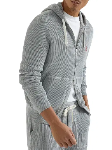 Brunello Cucinelli Men's Cotton English Rib Knit Hooded Sweatshirt with Logo and Zipper | Thumbnail 5 Brunello Cucinelli Men's Cotton English Rib Knit Hooded Sweatshirt with Logo and Zipper | Thumbnail 5