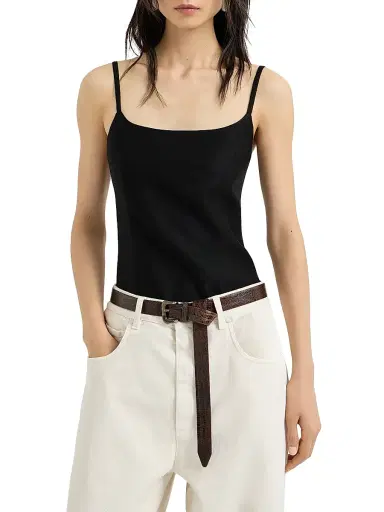 Brunello Cucinelli Women's Viscose and Linen Fluid Twill Top with Monili - Black | Thumbnail 2 Brunello Cucinelli Women's Viscose and Linen Fluid Twill Top with Monili - Black | Thumbnail 2