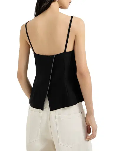 Brunello Cucinelli Women's Viscose and Linen Fluid Twill Top with Monili - Black | Thumbnail 3 Brunello Cucinelli Women's Viscose and Linen Fluid Twill Top with Monili - Black | Thumbnail 3