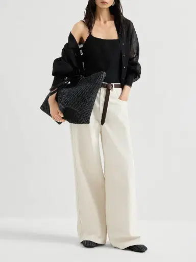 Brunello Cucinelli Women's Viscose and Linen Fluid Twill Top with Monili - Black | Thumbnail 6 Brunello Cucinelli Women's Viscose and Linen Fluid Twill Top with Monili - Black | Thumbnail 6